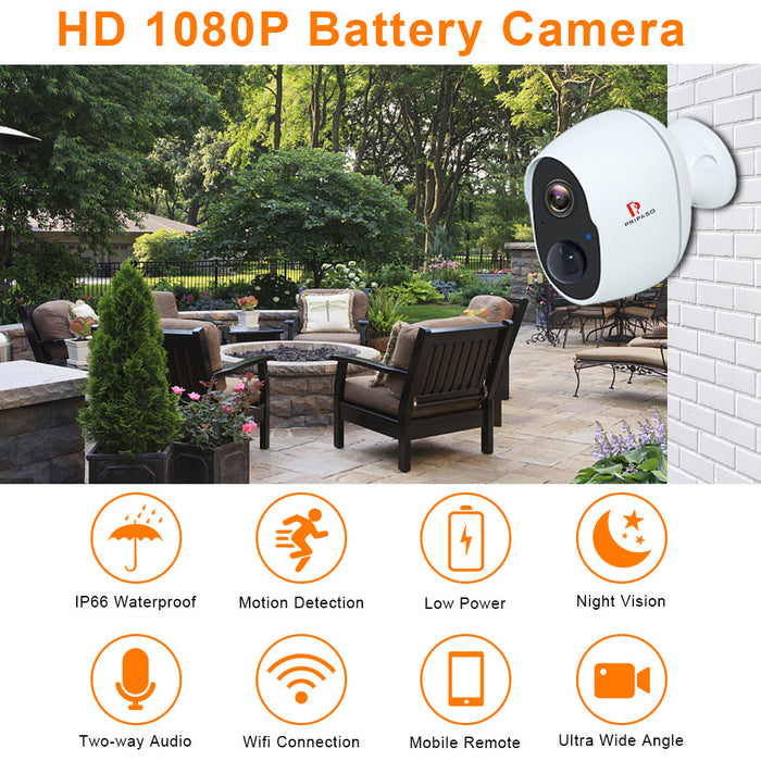 Pripaso 1080P Wireless Camera - IP CCTV Outdoor/Indoor, Waterproof, Rechargeable, Home Security - Perfect for Monitoring and Safety Needs