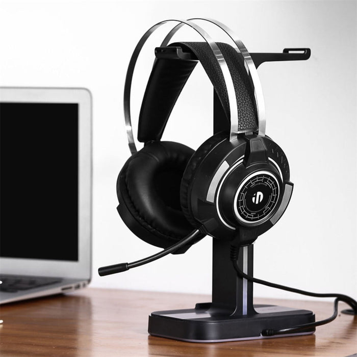 Inphic H100 Headset Stand - Dual USB Ports, Colorful Light Base, Headphone Hanger, Mount Holder - Perfect for Office & Home Decor