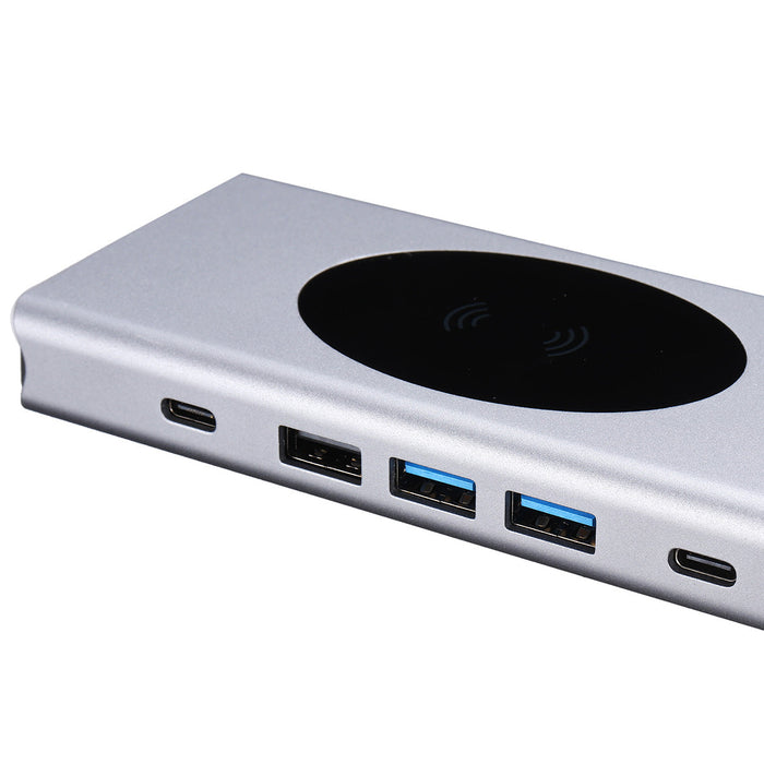 Basix 13-in-1 Docking Station - Triple Display USB-C Hub with USB 3.0, USB-C 2.0, 15W Wireless Charger, 100W Type-C PD, Dual 4K HDMI, VGA, 3.5mm Audio Jack, RJ45, and Memory Card Readers - Ultimate Connectivity Solution for Professionals