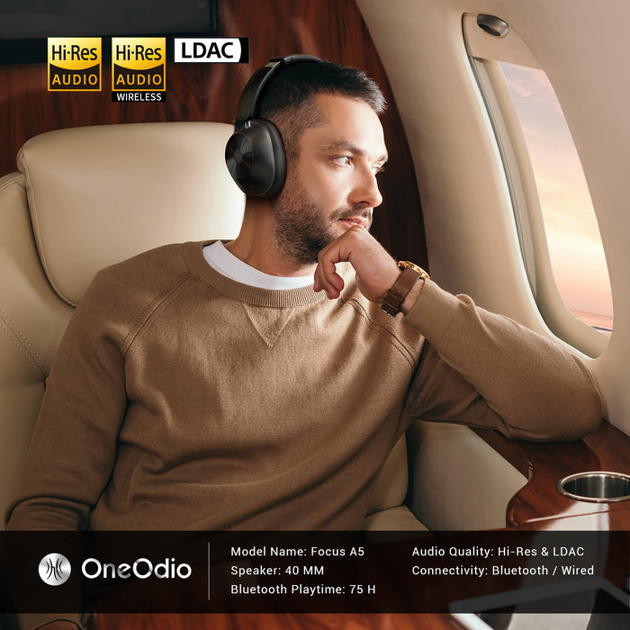 Focus A5 ANC Noise Cancelling Headphones by Oneodio - Bluetooth 5.4 Wireless Headphones with -45dB Hybrid Active Noise Canceling Over-Ear Headset, ENC Mic, Hi-Res LDAC - Perfect for Noise Reduction Needs in High-Quality Audio Experiences