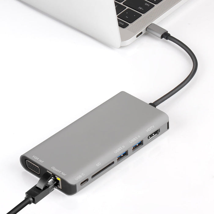 FD-F67 Type-c Hub - HDMI-Compatible VGA, 2-Port USB3.0, SD Card Reader, Gigabit Ethernet Port, PD Docking Station, Audio Plug - Ideal for Multi-Device Connectivity and Efficient Workspaces