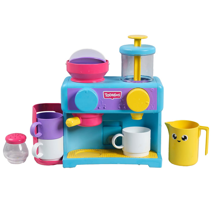 Toomies Bath Barista - Pretend Cafe Baby Bath Toys - Wall Mounted Bubble Bath Play Kitchen Toddler Toys - Kids Kitchen Set Includes 3 Cups, 1 Jug, 1 Shaker - +18 Months Boys Toys & Girls Toys