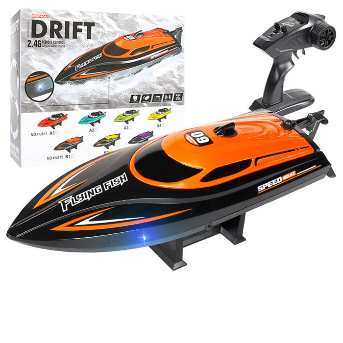 HXJRC HJ812 - 2.4G 4CH High-Speed RC Boat with LED Lights, Waterproof 25km/h Electric Racing Speedboat - Perfect for Lakes, Pools, and Remote Control Toy Enthusiasts