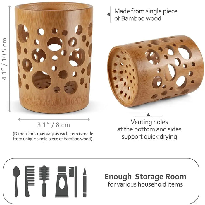 Bamboo Toothbrush Holder Cup – Ventilated Drainage Toothbrush Drainer, Biodegradable 10cm