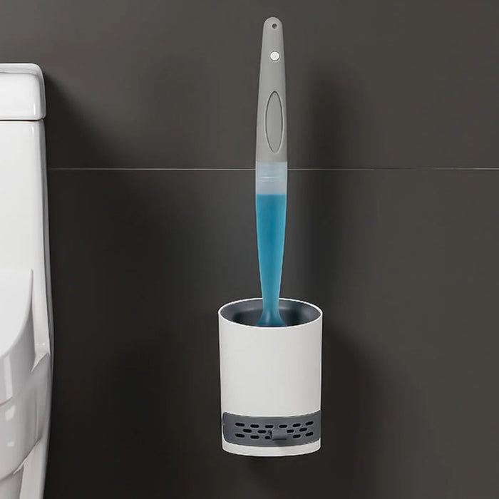Refillable Detergent Toilet Brush Set — Wall-Mounted Silicone TPR Brush with Holder