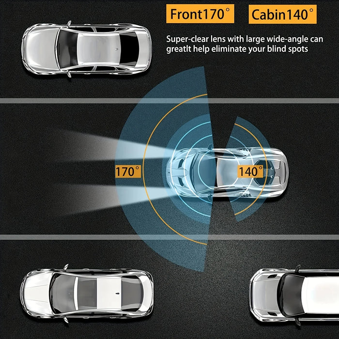 1080p Dual‑Lens Dash Cam with Wi‑Fi — Front & Cabin, Night Vision, Loop Recording