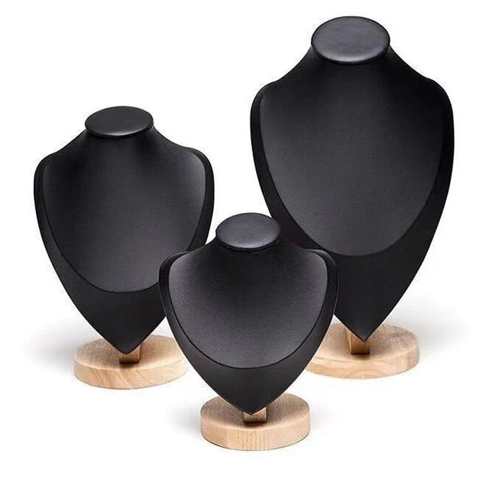 Wooden Jewellery Bust – Necklace Display Stand, Black or Beige (S/M/L)