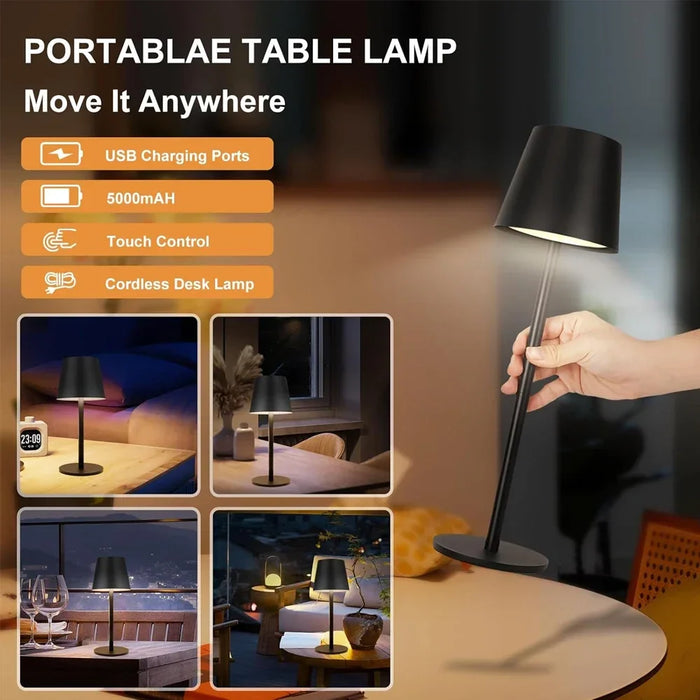 LED Rechargeable Desk Lamp - Touch Switch Table Lights, 3 Colour Modes, Dimmable Feature - Ideal for Bedroom, Living Room, Bar & Dinner Decoration Lighting