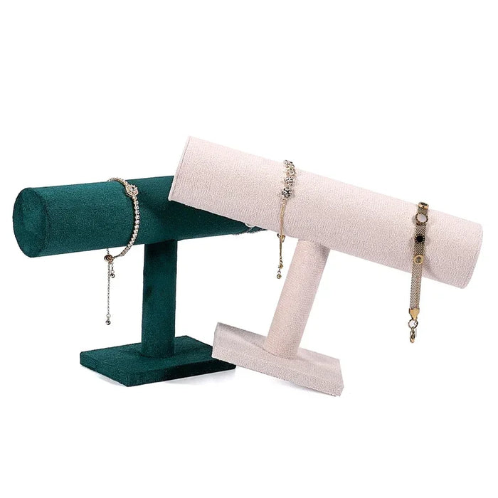 Suspended Double-Layer T-Bar Jewellery Display Stand — Velvet, Space-Saving
