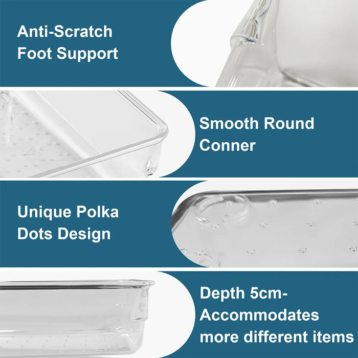 25pc Clear Drawer Organiser Set – PS Plastic Dividers & Storage Bins for Desk, Dresser, Makeup