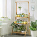 3-Tier Foldable Wooden Ladder Plant Stand with Adjustable Hanging Bar for Home & Outdoor