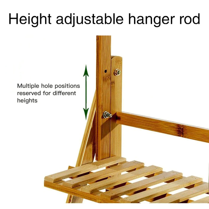 3-Tier Foldable Wooden Ladder Plant Stand with Adjustable Hanging Bar for Home & Outdoor