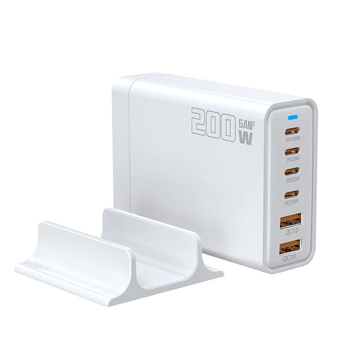 200W GaN 5‑Port USB‑C Fast Charger — Desktop Hub for MacBook Pro/Air & iPad Pro