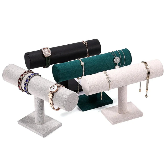 Suspended Double-Layer T-Bar Jewellery Display Stand — Velvet, Space-Saving