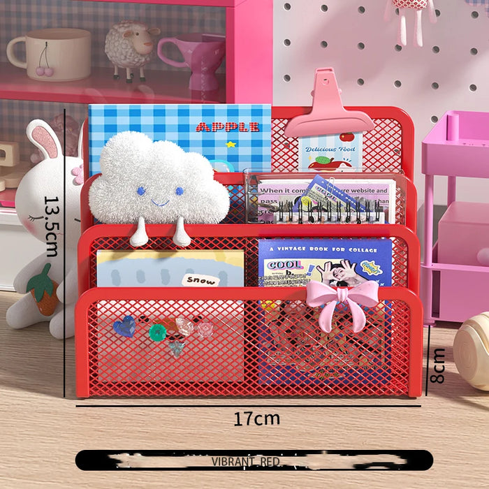 Vintage 3-Tier Mesh Metal Desk Organiser – Letter Paper Storage, Slim Drawer (Red)