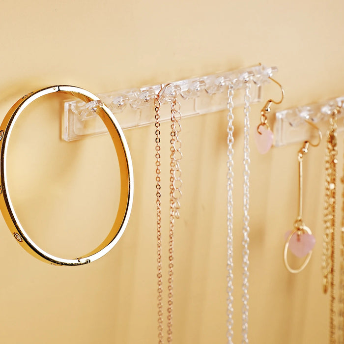3-Pack Wall-Mounted Necklace Holder with 8 Hooks – Clear Plastic Jewellery Organiser