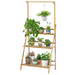3-Tier Foldable Wooden Ladder Plant Stand with Adjustable Hanging Bar for Home & Outdoor