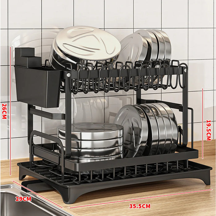 Adjustable 2-Tier Dish Drainer Rack — Plate, Bowl & Cutlery Organiser