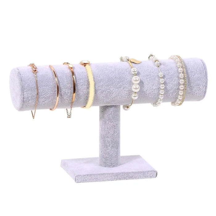 T-shaped Jewellery & Watch Display Stand — Velvet Bracelet Holder (Black/Grey)