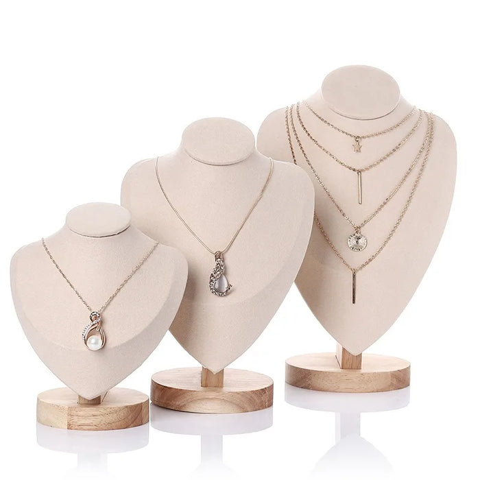 Wooden Jewellery Bust – Necklace Display Stand, Black or Beige (S/M/L)