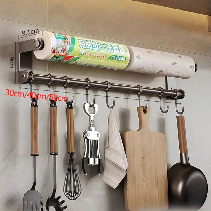 Stainless Steel Double-Rod Kitchen Rack — Spoon Holder & Kitchen Roll Dispenser