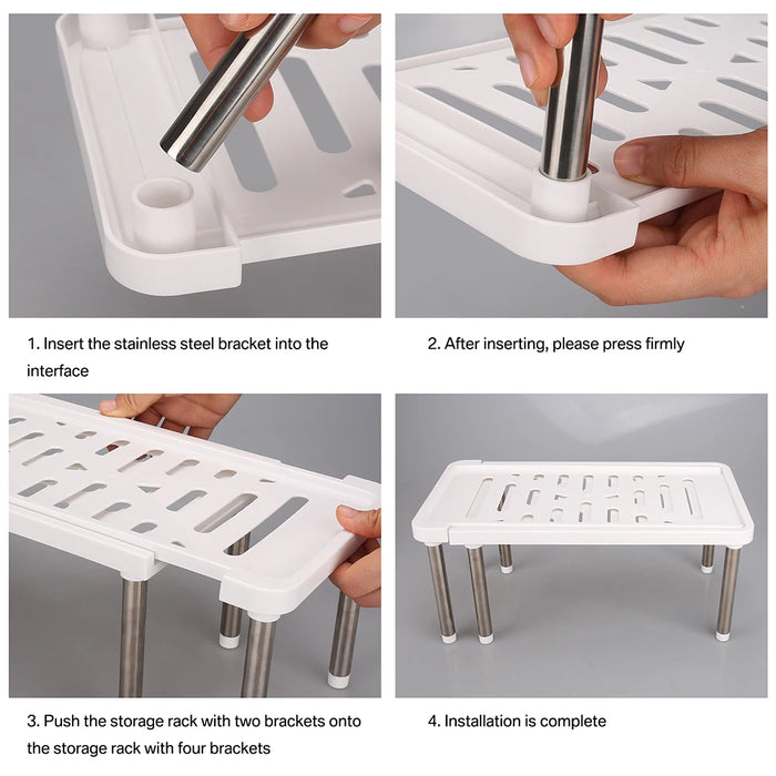 Expandable Cupboard Shelf 36–69cm – Kitchen Cabinet Organiser, White