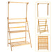 3-Tier Foldable Wooden Ladder Plant Stand with Adjustable Hanging Bar for Home & Outdoor