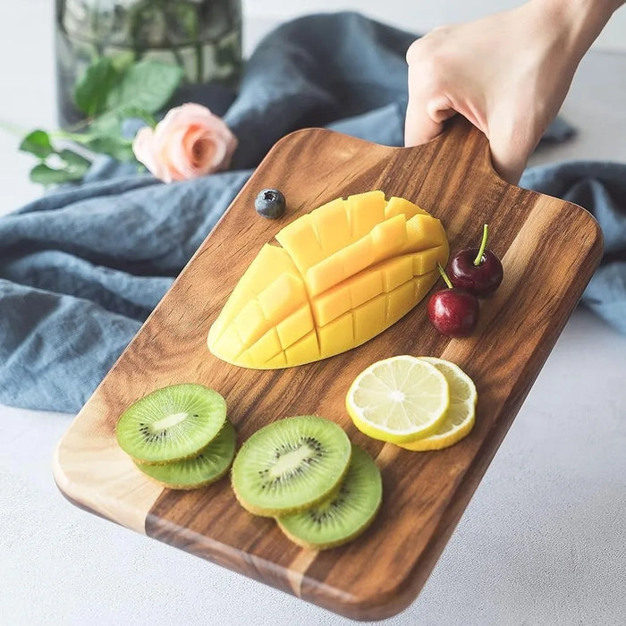 Acacia Wood Rectangular Cutting Board with Handle — Double-Sided, 35×18×1.5 cm