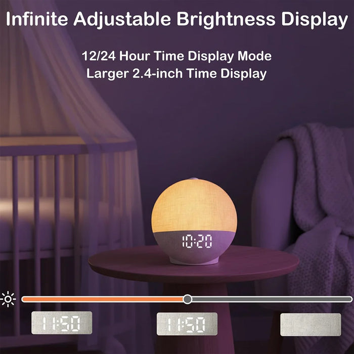 Wake‑Up Light Sunrise Alarm Clock — White Noise, Bluetooth Speaker & Colour‑Changing Night Light