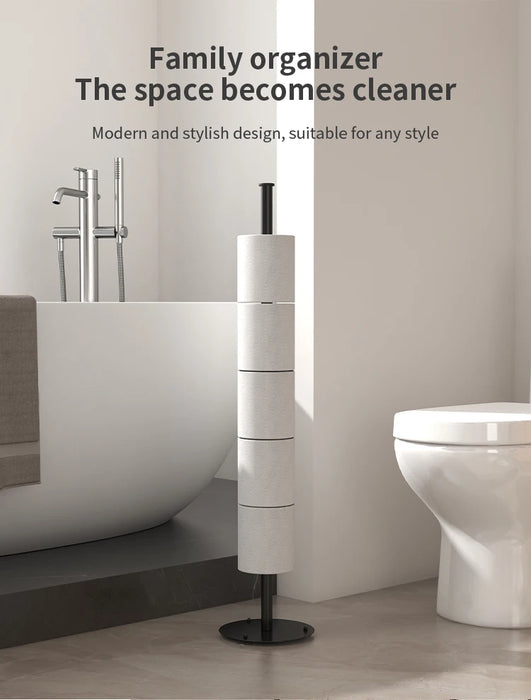 Foldable Floor-Standing Toilet Roll Holder with Reinforced Base, Standalone Dispenser