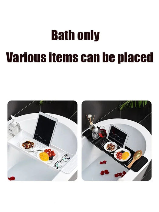 Extendable Bath Tray — Adjustable Bathtub Shelf, Towel & Book Holder (White or Black)