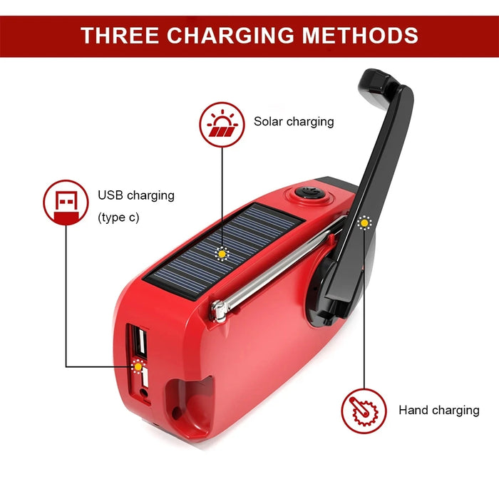 Multifunction Emergency Radio – Hand‑Crank, Solar & USB, AM/FM/Weather, 2000mAh Power Bank, Torch
