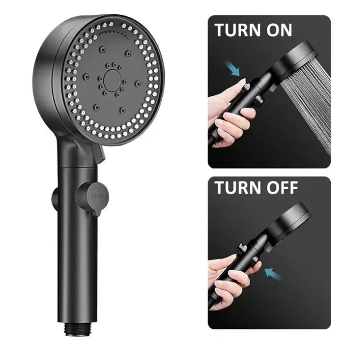 8-Mode High-Pressure Black Handheld Shower Head — Water-Saving, Fall-Resistant