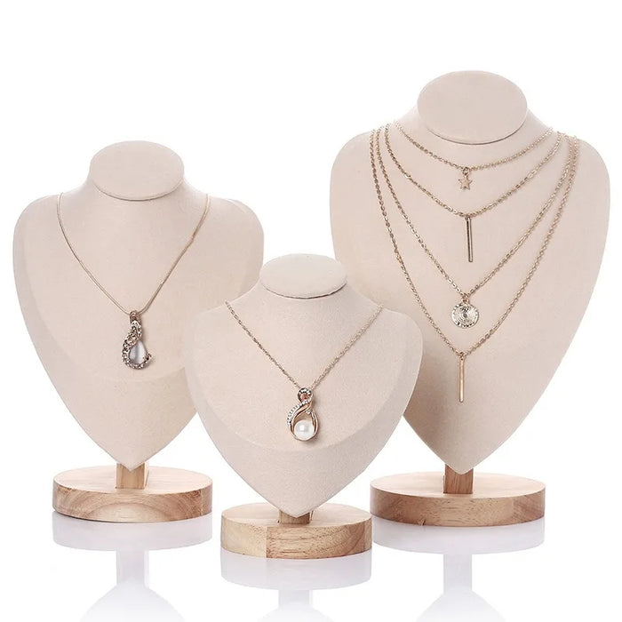 Wooden Jewellery Bust – Necklace Display Stand, Black or Beige (S/M/L)