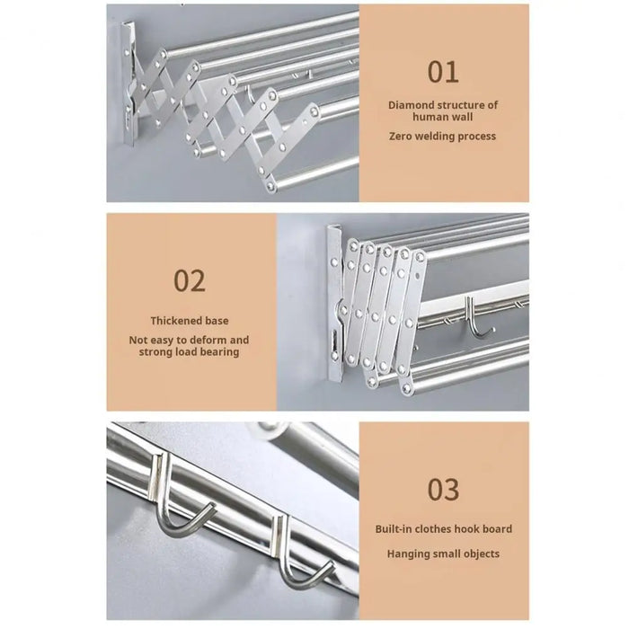 Wall-Mounted Foldaway Clothes Drying Rack - Expandable Stainless Steel