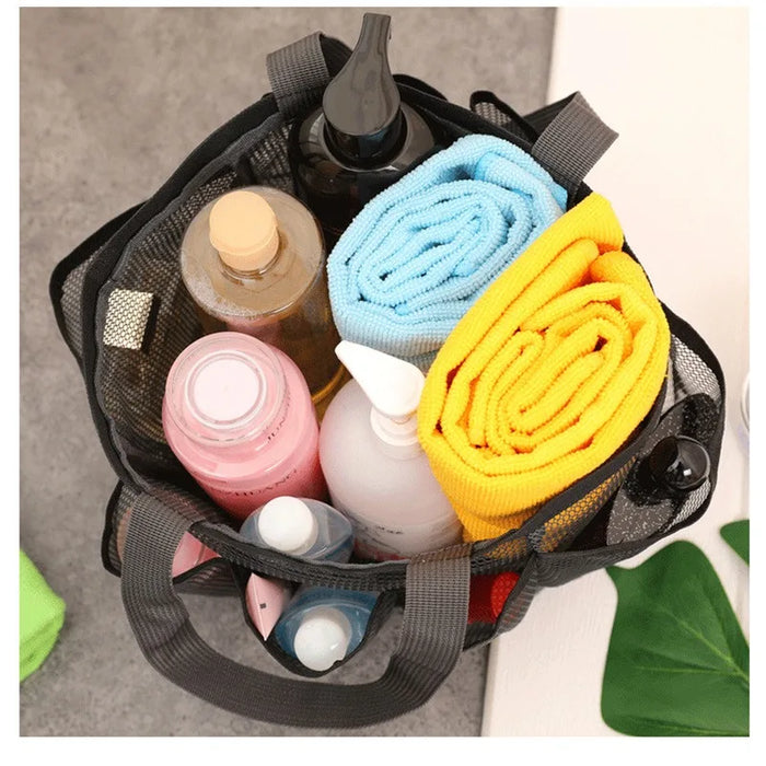 Quick-Dry Mesh Shower Caddy Tote – Beach & Travel Wash Bag (8 Pockets)