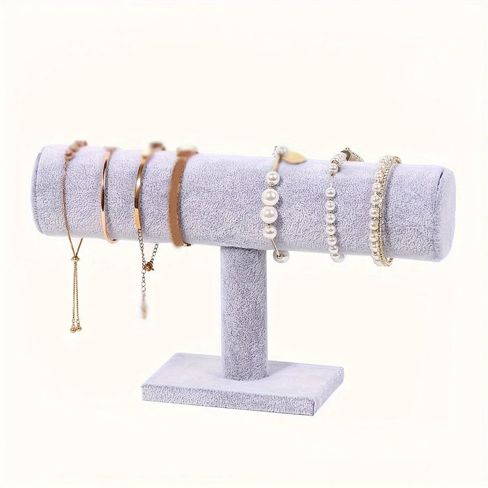T-shaped Jewellery & Watch Display Stand — Velvet Bracelet Holder (Black/Grey)