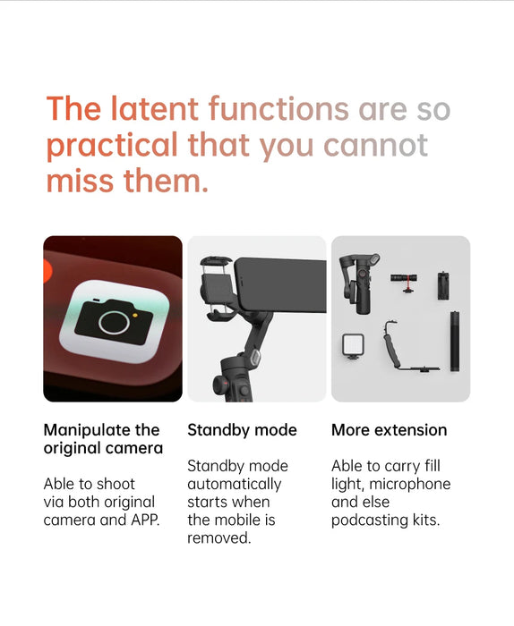 3-Axis Handheld Gimbal Stabiliser SmartXE — AI Face Tracking for iPhone & Android