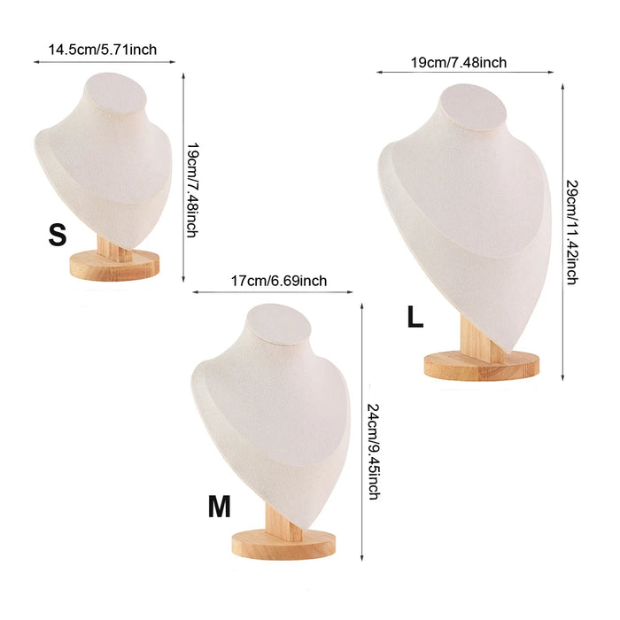 Wooden Jewellery Bust – Necklace Display Stand, Black or Beige (S/M/L)