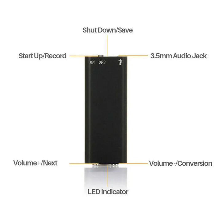 Ultra-thin Mini Voice Recorder — 32GB, Voice-Activated USB MP3 Player