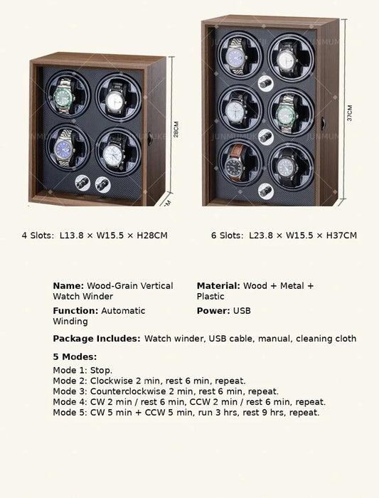 Wooden USB Watch Winder for Automatic Watches — Silent Mabuchi Motor