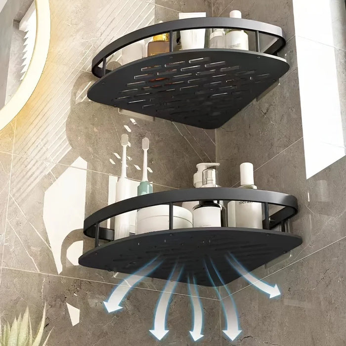 Tension-Mounted Stainless Steel Corner Shower Caddy — Single Tier