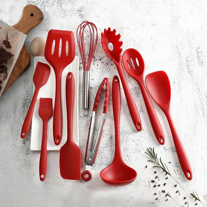 AliExpress Collection 10 PCS Silicone Cookware Set Kitchen Cooking Tools Baking Tools Tableware Silicone Shovel Spoon Scraper