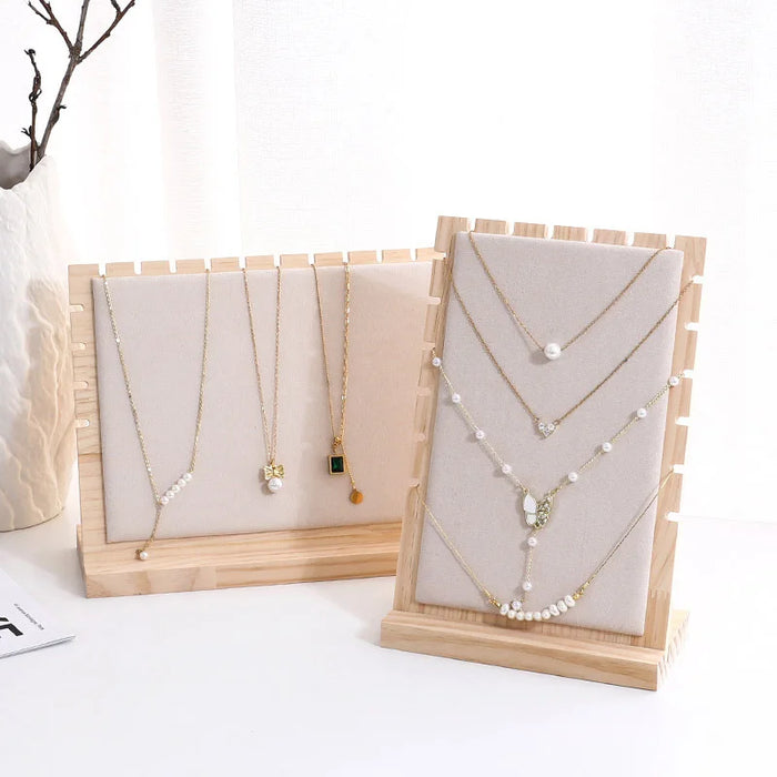 Wood Jewellery Display Stand — Large Necklace & Bracelet Rack with Faux Suede Interior