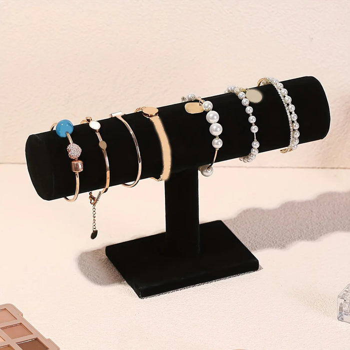 T-shaped Jewellery & Watch Display Stand — Velvet Bracelet Holder (Black/Grey)