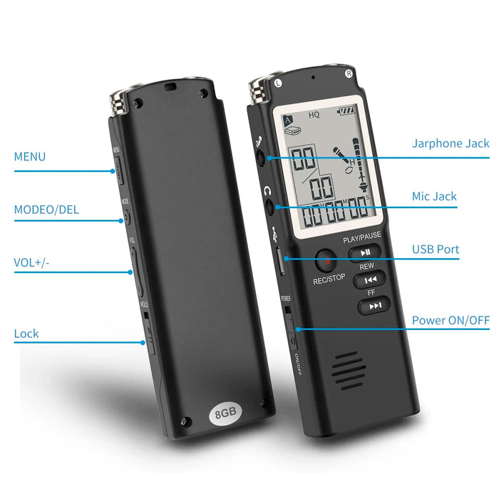 Professional USB Voice Recorder – 4/8/16/32/64GB, WAV/MP3, Noise Reduction, Up to 96h