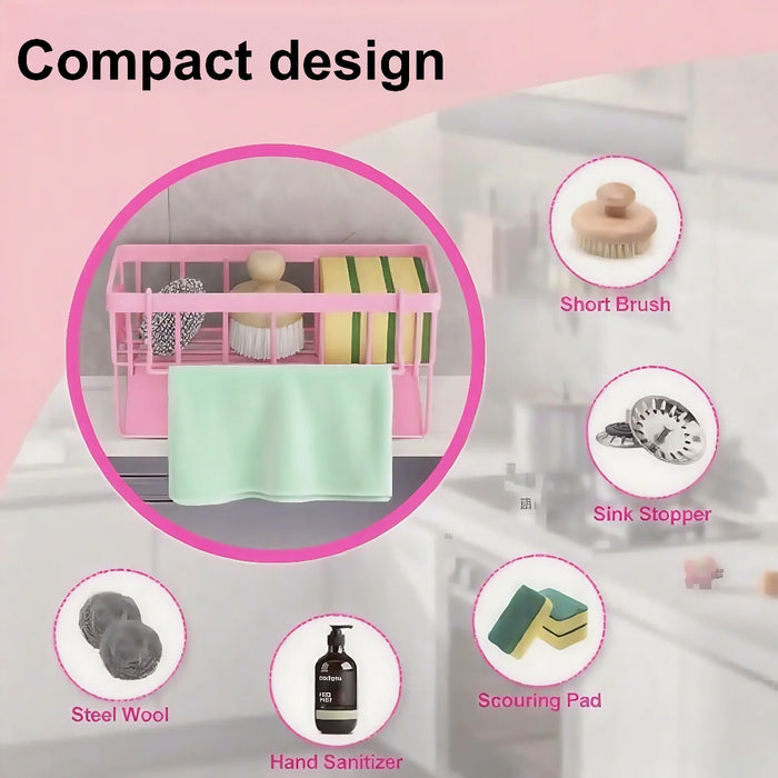 Kitchen Sink Organiser — Sponge Holder with Dishcloth Hanger and Adhesive Sticker