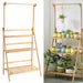 3-Tier Foldable Wooden Ladder Plant Stand with Adjustable Hanging Bar for Home & Outdoor