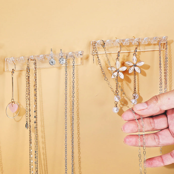 3-Pack Wall-Mounted Necklace Holder with 8 Hooks – Clear Plastic Jewellery Organiser