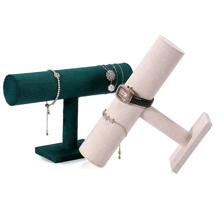 Suspended Double-Layer T-Bar Jewellery Display Stand — Velvet, Space-Saving